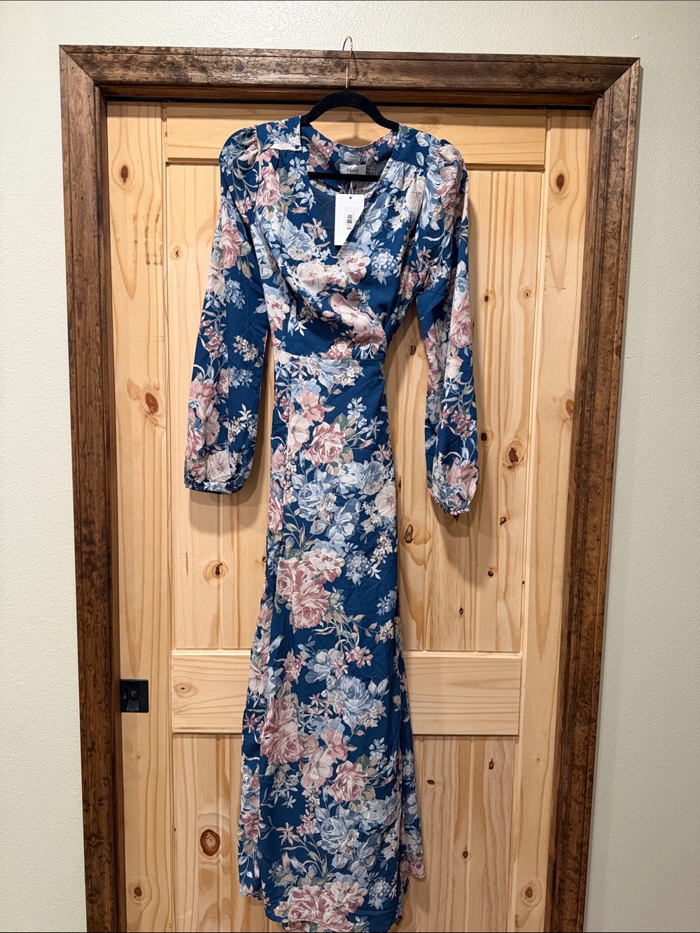 Bluivy Teal / Blue Floral Long Sleeve Wrap Maxi Dress